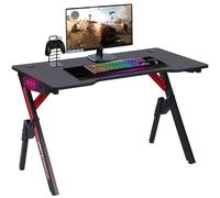 BAKAJI Scrivania Gaming Porta Pc Computer Con Luci LED RGB Cambio Colore Struttura Metallo Piano Legno Texture Fibra di Carbonio con Tappetino Mouse MousePad Incluso 120x60x73cm Gioco Online