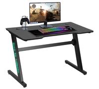 BAKAJI Scrivania Gaming Porta Pc Computer Con Luci LED RGB Cambio Colore Struttura Metallo Piano Legno Texture Fibra di Carbonio con Tappetino Mouse MousePad Incluso 120x60x73cm Gioco Online