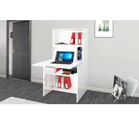 Scrivania Gianpiero, Mobile Multiuso con scaffali e Piano da Lavoro, Tavolo Multiuso per Ufficio, Scrivania salvaspazio Multiposizione, 100% Made in Italy, cm 70x35h140, Bianco Lucido