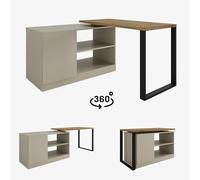 Scrivania girevole Rio 3 in 1 - Salvaspazio, comò e tavolo da lavoro, girevole a 360°, 210 cm, ufficio moderno e piccolo ufficio (quercia artisan/cashmere)