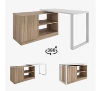 Scrivania girevole Rio 3 in 1 - Scrivania angolare salvaspazio, comò e tavolo da lavoro, girevole a 360°, 210 cm, ufficio moderno e piccolo ufficio (bianco/Sonoma)