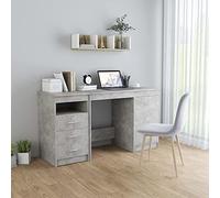 Scrivania Grigio Cemento 140x50x76 cm in Truciolato Modern Office Desk with 3 Drawers & Cabinet, Sturdy Particle Board Writing Desk for Home Office, Study Room, Easy Assembly & Cleaning