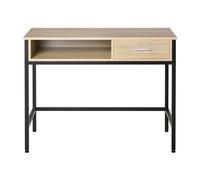 Scrivania HOMCOM con contenitore, tavolo da ufficio industriale, scrivania per computer con cassetto, telaio in metallo nero, vassoio porta bevande, legno di quercia chiaro