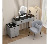 Scrivania illuminata con specchio, illuminazione a 3 colori, tavolo da trucco con cassetto portaoggetti, sgabello imbottito incluso, mobili per trucco per camera da letto
