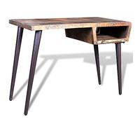 Scrivania in Legno di Recupero con Gambe in Ferro - Tavolo da Scrivania Rustico Vintage con Piano in Legno Massello e Ripiano Inferiore, 110 x 50 x 80 cm, Unico e Lavorato a Mano per Casa o Ufficio