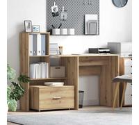 Scrivania in Legno Ingegnerizzato con Storage e Cassetti, Rovere | Ripiani e cassetti integrati, montaggio su entrambi i lati, per ufficio, studio, camera da letto, soggiorno