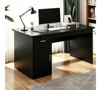 Scrivania in Legno Massello con Cassetto Bloccabile, Computer Desk per Home Office con Ripiani, Scrivania in Legno con Semplice Attrezzo Black 47.2X23.6X29.5in-120X60X75cm