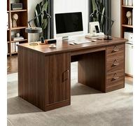 Scrivania in Legno Massello con Cassetto Bloccabile, Computer Desk per Home Office con Ripiani, Scrivania in Legno con Semplice Attrezzo Walnut 55.1X23.6X29.5in-140X60X75cm
