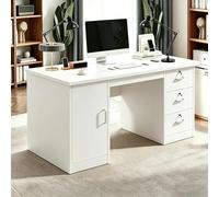 Scrivania in Legno Massello con Cassetto Bloccabile, Computer Desk per Home Office con Ripiani, Scrivania in Legno con Semplice Attrezzo White 55.1X23.6X29.5in-140X60X75cm