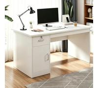 Scrivania in Legno Massello con Cassetto Bloccabile, Computer Desk per Home Office con Ripiani, Scrivania in Legno con Semplice Attrezzo White 47.2X27.6X29.5in-120X70X75cm