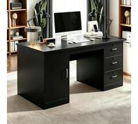 Scrivania in Legno Massello con Cassetto Bloccabile, Computer Desk per Home Office con Ripiani, Scrivania in Legno con Semplice Attrezzo Black 63X23.6X29.5in-160X60X75cm