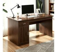 Scrivania in Legno Massello con Cassetto Bloccabile, Computer Desk per Home Office con Ripiani, Scrivania in Legno con Semplice Attrezzo Walnut 47.2X23.6X29.5in-120X60X75cm