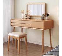 Scrivania in legno massello con grande specchio intelligente e sedia, moderno tavolo da toeletta con 3 cassetti, per camera da letto e soggiorno