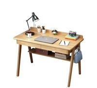 Scrivania in legno massello di noce stile metà secolo, 2 cassetti + ripiani e ganci, postazione di lavoro compatta per casa, ufficio, studio, scrittura (colore legno, 100 cm)