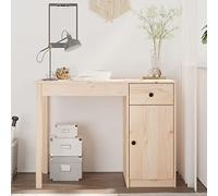 Scrivania in Legno Massello di Pino 100x50x75 cm con Cassetto e Armadietto, da Ufficio Studio, Scrivania Spaziosa per Computer Lavoro, Design Elegante e Pratico
