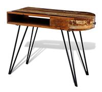 Scrivania in Legno Massello di Recupero con Gambe in Ferro - Vintage Desk with Storage Drawer & Shelf, Handmade Reclaimed Wood Table for Home Office, Study, Living Room, Unique Multicolor Desktop