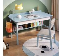 Scrivania in Legno massello, scrivania per Computer Moderna per casa e Ufficio della metà del secolo con 2 cassetti e ripiano portaoggetti, Tavolo per PC per Studio di vanità per Trucco, postazione