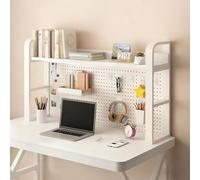Scrivania in metallo a doppio strato per dormitorio, libreria da scrivania con pannello forato, scaffale multiuso per scrivania da banco per casa, ufficio(White single layer,135cm/53.1in)
