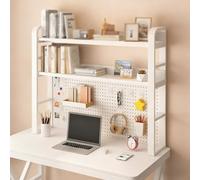 Scrivania in metallo a doppio strato per dormitorio, libreria da scrivania con pannello forato, scaffale multiuso per scrivania da banco per casa, ufficio(White double layer,135cm/53.1in)