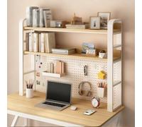 Scrivania in metallo a doppio strato per dormitorio, libreria da scrivania con pannello forato, scaffale multiuso per scrivania da banco per casa, ufficio(Walnut double layer,55cm/21.6in)