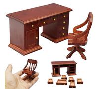 Scrivania in miniatura, tavolo e sedia per casa delle bambole Set di mobili per casa delle bambole in legno scala 1/12 con scrivania e sedia miniatura Mini mobili retrò per, scala 1:12