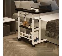 Scrivania in piedi con ruote, tavolino mobile regolabile in altezza, comodino per computer portatile, carrello porta TV a forma di C con ripiani portaoggetti per divano (colore: nero, dimensioni: 80 x