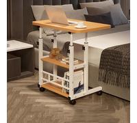 Scrivania in piedi con ruote, tavolino mobile regolabile in altezza, comodino per computer portatile, carrello porta TV a forma di C con ripiani portaoggetti per divano (colore: naturale Dimensioni