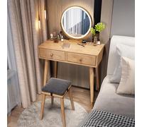 Scrivania LED con specchio regolabile touch screen, tavolo da trucco in legno con cassetti portaoggetti, sgabello imbottito, oscuramento a 3 colori, 80 cm, elegante stazione di trucco per donne