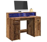Scrivania LED Gaming Desk 120x55x91 cm in Legno Antico with RGB Lights, 2 Drawers & Shelves, Sturdy Multilayer Board for Home Office Study Room, Modern Computer Desk with USB Large Storage Space