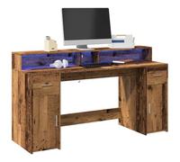 Scrivania LED Gaming Desk 160x55x91 cm in Legno Antico with RGB Lights, 2 Drawers & Shelves, Sturdy Multilayer Board for Home Office Study Room, Modern Computer Desk with USB Large Storage Space
