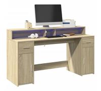 Scrivania LED Sonoma Rovere 160 x 55 x 91 cm, in legno con illuminazione RGB, vano portaoggetti e cassetti per gaming o ufficio