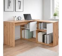 Scrivania Libreria Multiposizione Reversibile Con 2 Ante E Ripiani Tavolo Ufficio Casa Salvaspazio Con 3 Configurazioni Verticale E Orizzontale Dimensioni: 140 x 108 x 70 Cm Colore Rovere E Bianco