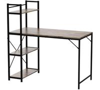 BAKAJI Scrivania con Libreria 4 Ripiani Tavolo da Lavoro Porta Pc Computer Struttura in Metallo Nero e Piano in Legno MDF Arredamento Casa Ufficio Cameretta Dimensioni 120 x 62 x 121 cm (Brown)