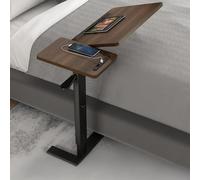 Scrivania Mobile Con Ruote E Prese Elettriche E USB, Tavolino Da Letto In Altezza Con Ruote, Adatto A Letti Grandi, Scrivania Per Computer Supporto Inclinabile(Brown)