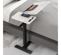 Scrivania Mobile Con Ruote E Prese Elettriche E USB, Tavolino Da Letto In Altezza Con Ruote, Adatto A Letti Grandi, Scrivania Per Computer Supporto Inclinabile(White2)