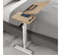 Scrivania Mobile Con Ruote E Prese Elettriche E USB, Tavolino Da Letto In Altezza Con Ruote, Adatto A Letti Grandi, Scrivania Per Computer Supporto Inclinabile(Beige)