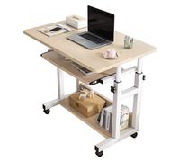 Scrivania mobile per computer con altezza regolabile e vassoio estraibile per tastiera, piccola scrivania con ripiano portaoggetti e ruote, per casa e ufficio, colore bianco, 80 x 45 cm
