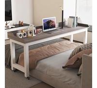 Scrivania mobile regolabile con ruote a 360°, carrello portatile per computer portatile da 180 cm, postazione di lavoro per casa e ufficio con deflettore, bianco e marrone, perfetta per una