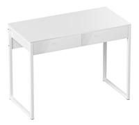 Scrivania Moderna 100x50x75 cm con 2 Cassetti e Gambe in Acciaio Bianco Lucido