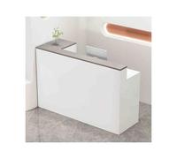 Scrivania moderna a forma di L, bancone anteriore in legno con cassetti, elegante mobili da ufficio per cliniche, finitura bianca e grigia, 100 cm, lato destro