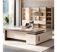 Scrivania Moderna a Forma di L con Base in Legno, cassetti e Ripiani portaoggetti, scrivania direzionale, Tavolo Boss, per Ufficio Professionale,Left Side Cabinet,1.4m