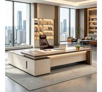 Scrivania Moderna a Forma di L con Base in Legno, con Ripiani, scrivania direzionale, Tavolo Boss, Computer, per casa e Ufficio,Left Cabinet,L200cm/78.7in