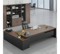 Scrivania moderna a forma di L con base in legno, scrivania direzionale, tavolo Boss, computer, mobili per la casa, cassetti e ripiani portaoggetti, senza sedie, 78,7" L x 31,5" W 29,5" H, marrone