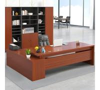 Scrivania moderna a forma di L con base in legno, scrivania direzionale, tavolo Boss, computer, mobili per la casa, cassetti e ripiani portaoggetti, senza sedie, 78,7" L x 31,5" W 29,5" H, rosso