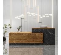 Scrivania moderna a forma di L con cassetto per tastiera, elegante mobili da ufficio in legno, versatile per ufficio e vendita al dettaglio, soluzione elegante per la reception