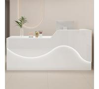Scrivania moderna a forma di L con illuminazione a LED e cassetto chiudibile a chiave, elegante deflettore per ufficio e uso aziendale, design ergonomico, soluzione salvaspazio