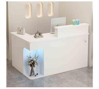 Scrivania moderna a forma di L con LED - Elegante banco cassa anteriore con ripiani portaoggetti per salone ufficio hall - design contemporaneo con luci illuminate