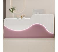 Scrivania moderna a forma di L con luce LED e cassetto chiudibile a chiave, finitura rosa e bianca, elegante mobile da ufficio per reception, larghezza 100 cm, design ergonomico