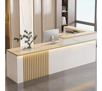 Scrivania moderna a forma di L con luci LED, cassetto chiudibile a chiave, elegante banco cassa per salone, negozio al dettaglio, area reception ufficio, stazione di servizio clienti