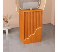 Scrivania moderna a forma di L con ripiani aperti e cassetti, elegante bancone per supermercati, minimarket, hotel, reception, mobili da ufficio